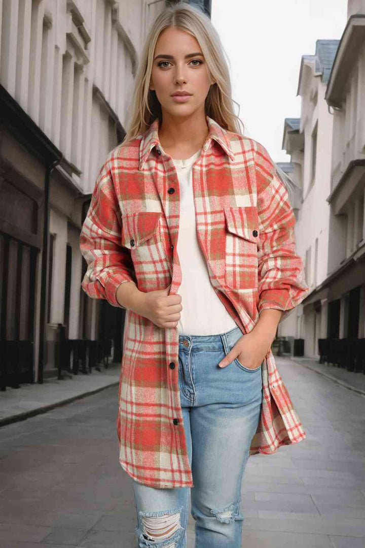 Plaid Dropped Shoulder Shirt Jacket