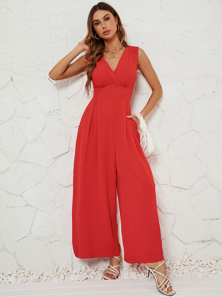 Surplice Wide Strap Jumpsuit with Pockets