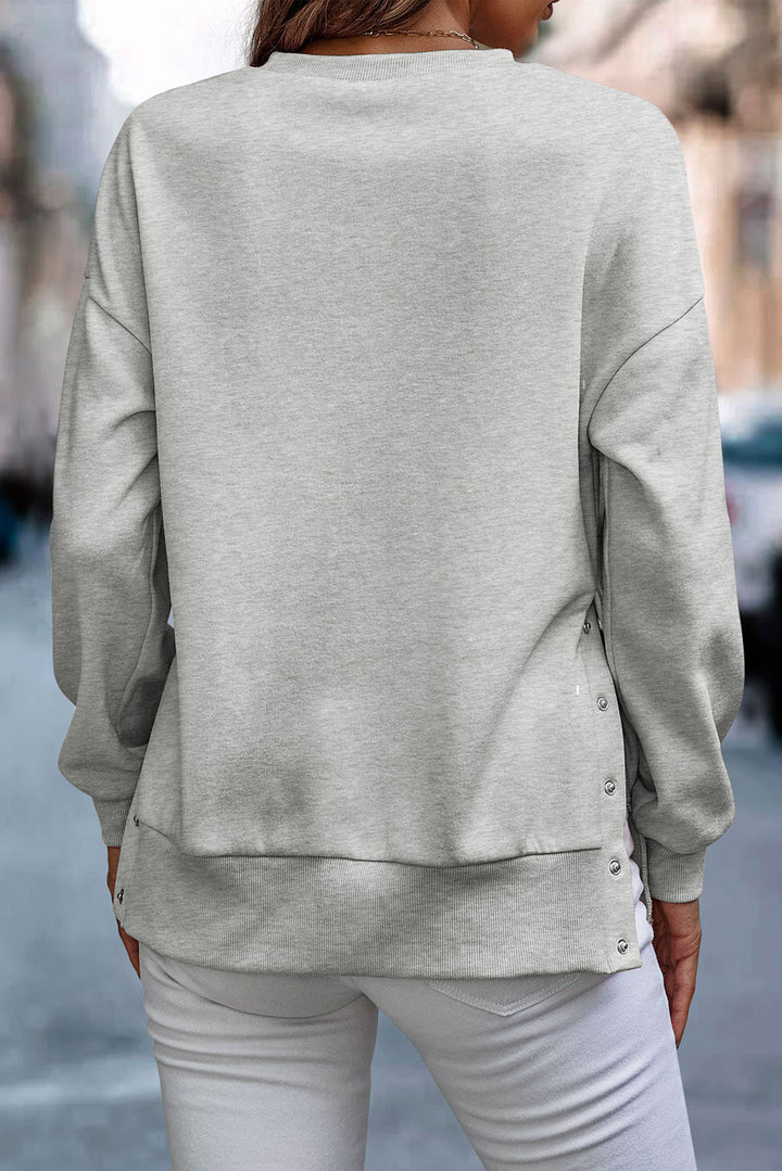 Snap Detail Round Neck Dropped Shoulder Sweatshirt