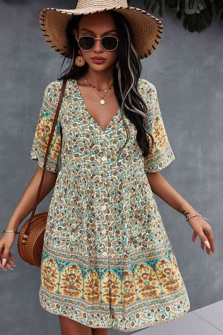 Bohemian V-Neck Half Sleeve Dress