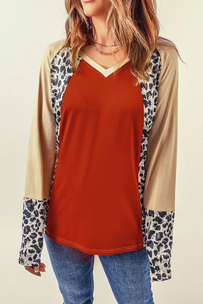 Leopard Round Neck Long Sleeve T-Shirt