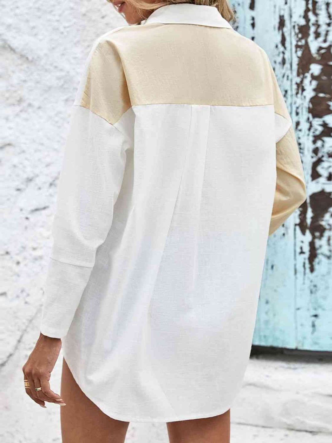 Two-Tone Contrast Drop Shoulder Shirt