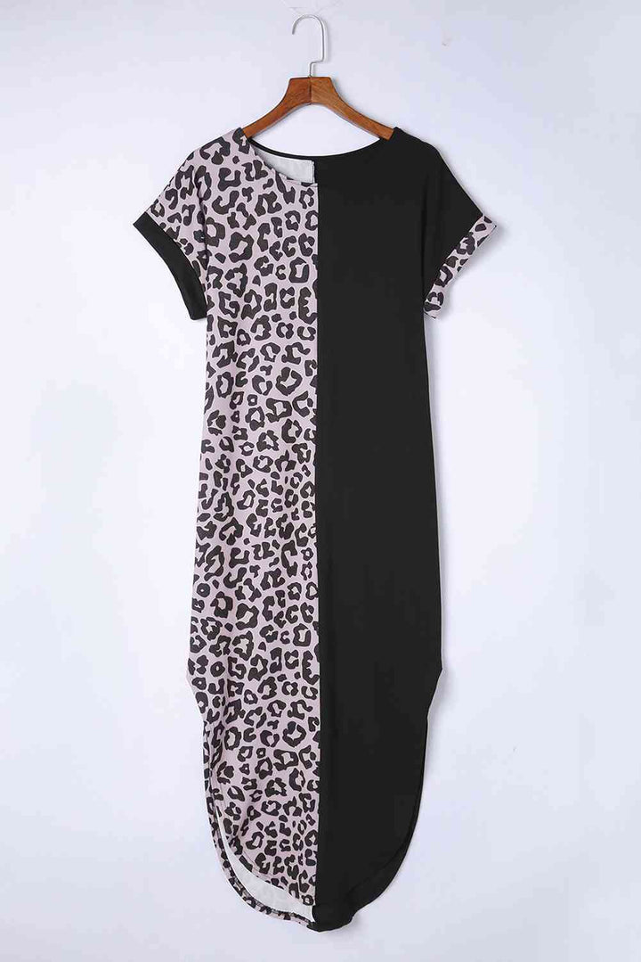 Leopard Color Block Split Dress