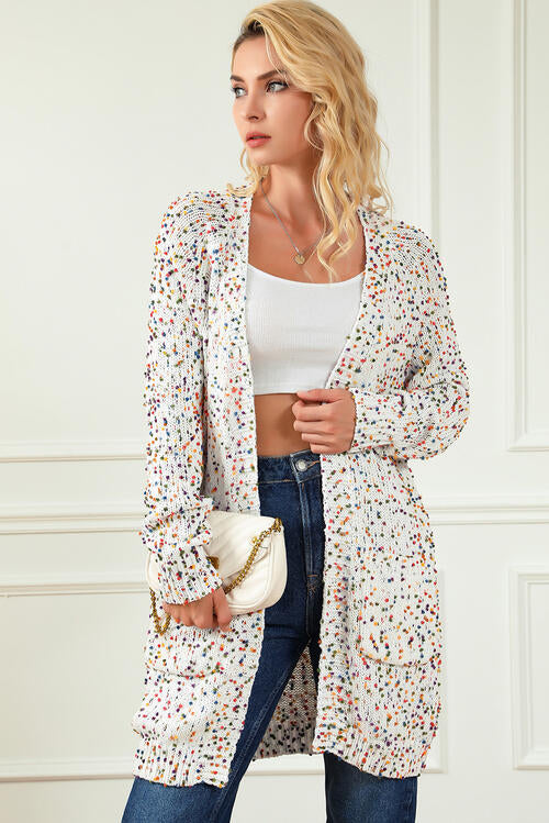 Heathered Open Front Long Sleeve Cardigan