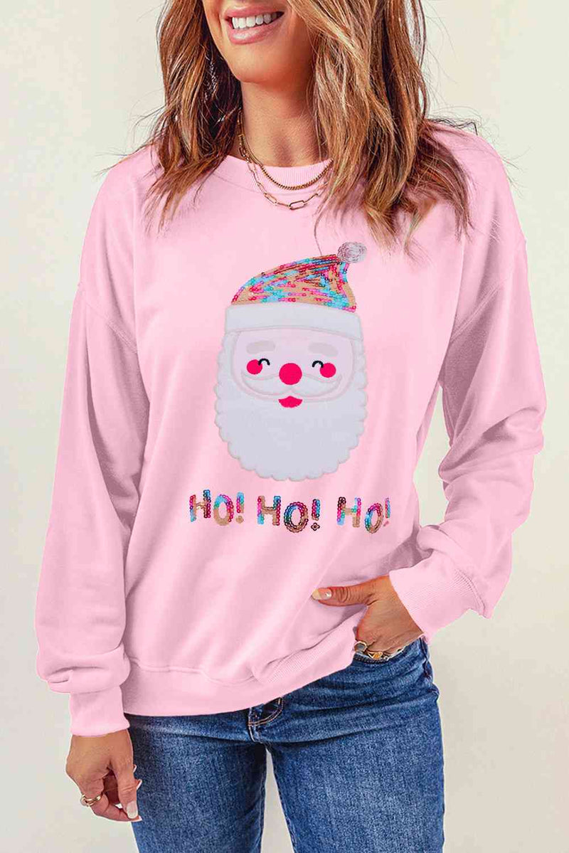Sequin Santa Graphic Round Neck Sweatshirt