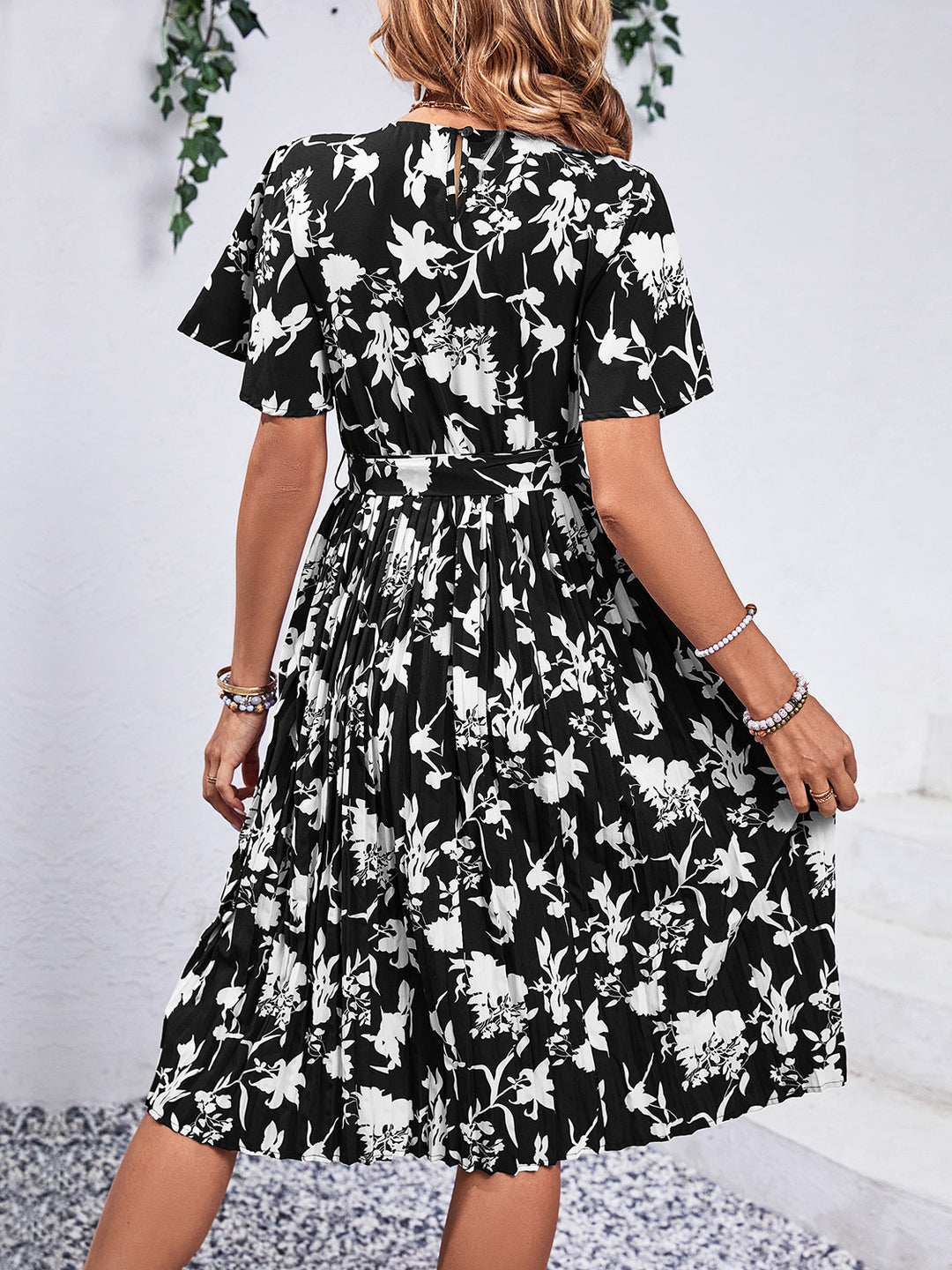 Printed Round Neck Short Sleeve Dress