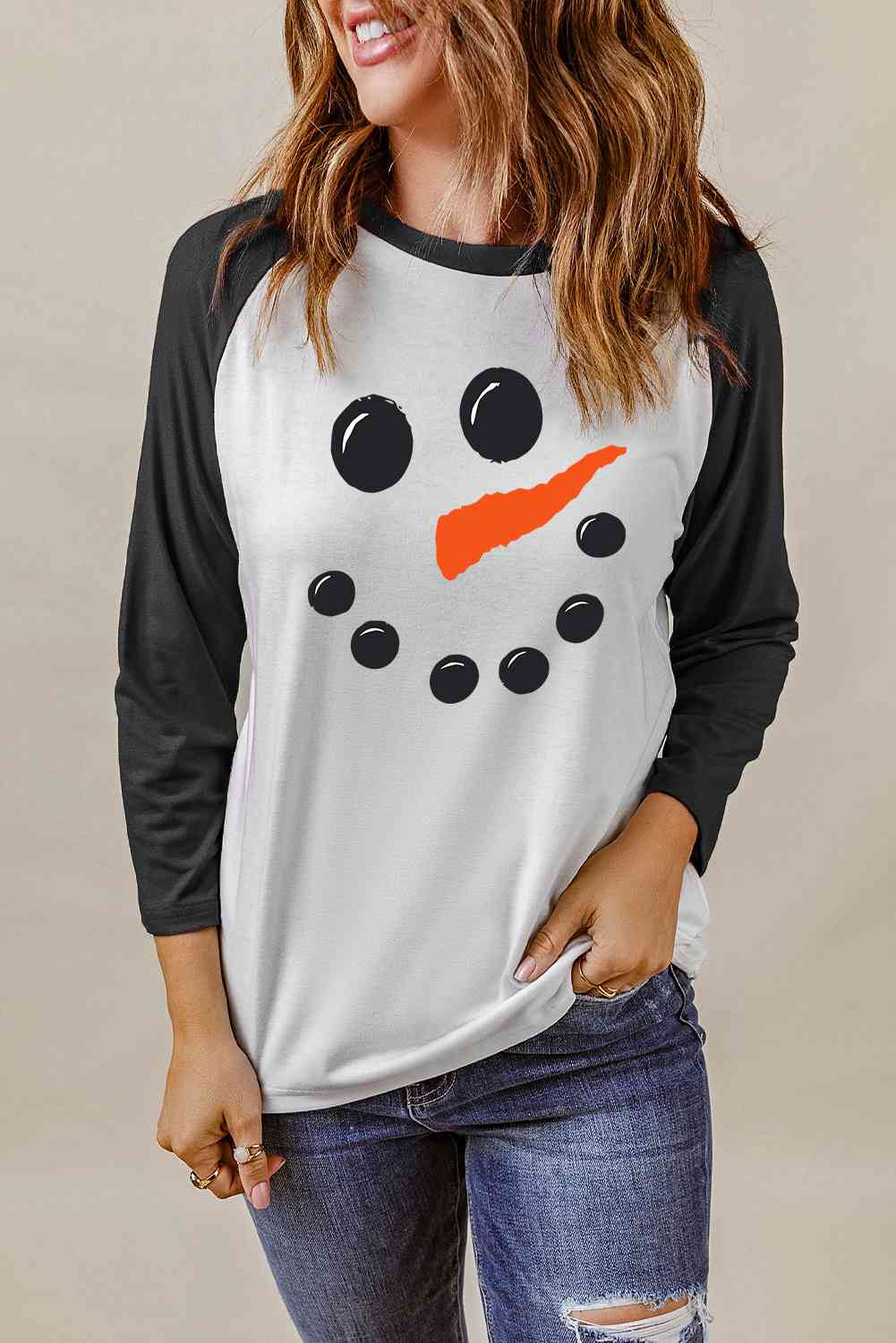 Snowman Graphic Raglan Sleeve T-Shirt