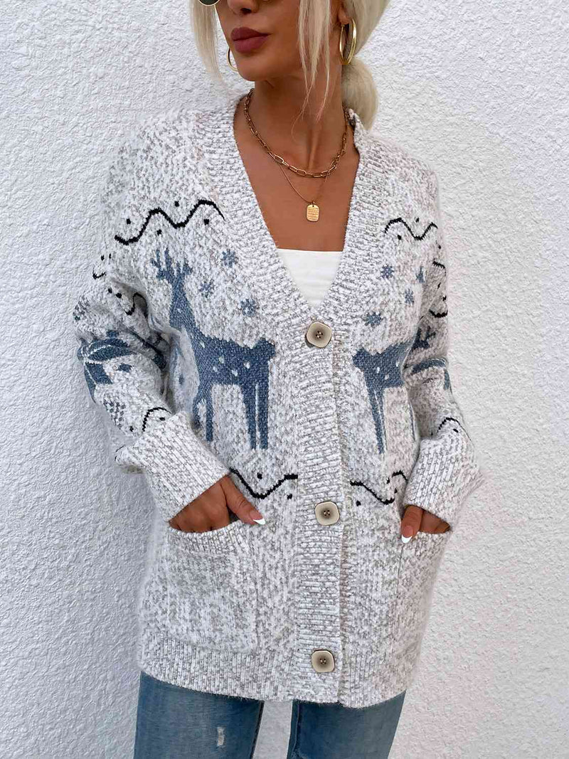 Reindeer Button Down Cardigan with Pockets