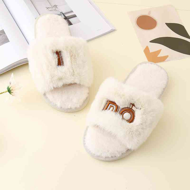 Faux Fur Open Toe Slippers