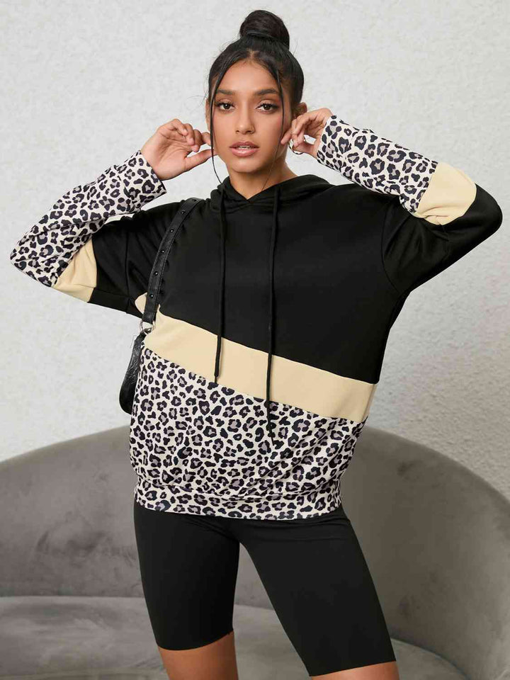 Leopard Color Block Hoodie