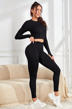 Ruched Round Neck Top and Active Leggings Set