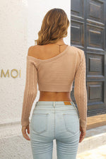 Cable-Knit One Shoulder Long Sleeve Sweater