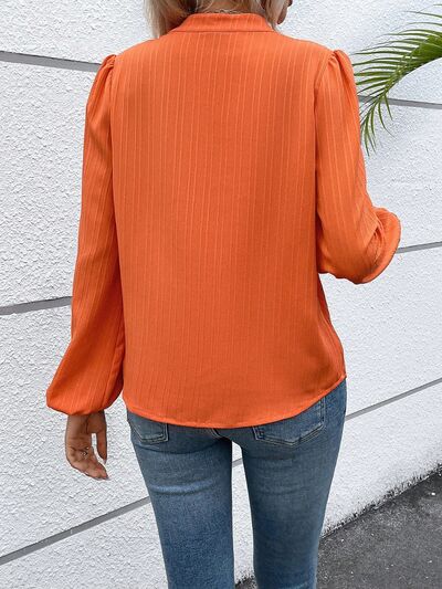 Notched Balloon Sleeve Blouse