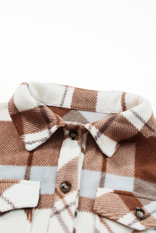 Pocketed Plaid Collared Neck Jacket