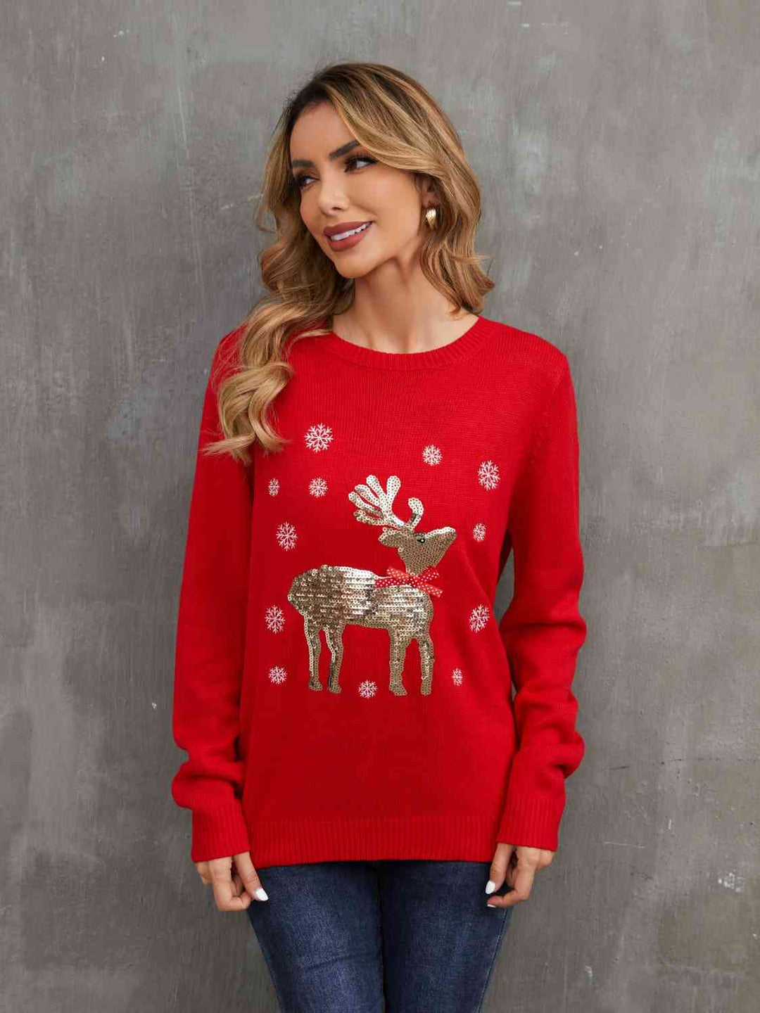 Sequin Reindeer Graphic Sweater