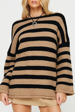 Striped Round Neck Dropped Shoulder Sweater