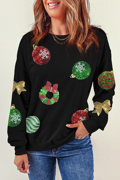 Sequin Patch Christmas Element Sweatshirt