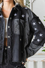 Veveret Star Embroidered Hooded Denim Jacket