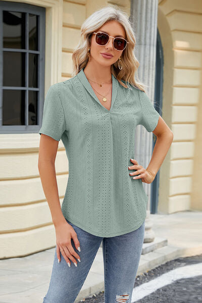 Eyelet Short Sleeve Blouse