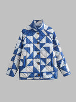 Geometric Button Up Puffer Jacket with Pockets