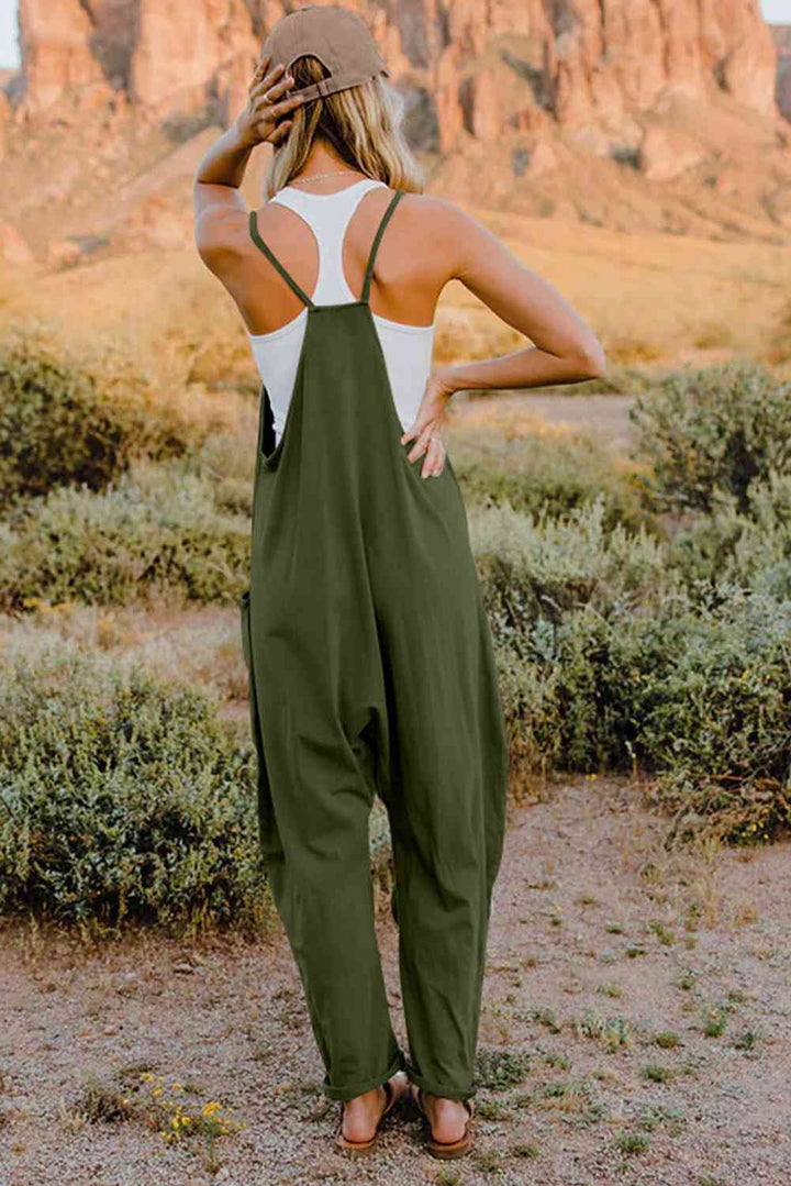 V-Neck Sleeveless Jumpsuit with Pocket