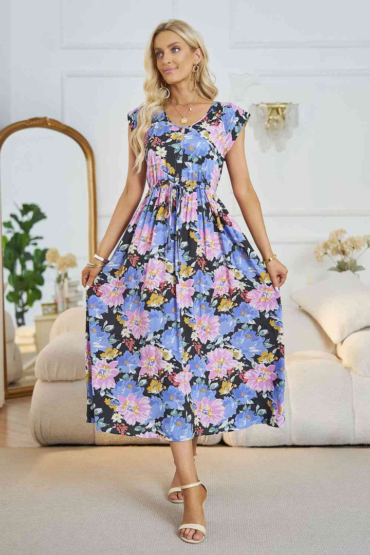 Floral V-Neck A-Line Midi Dress