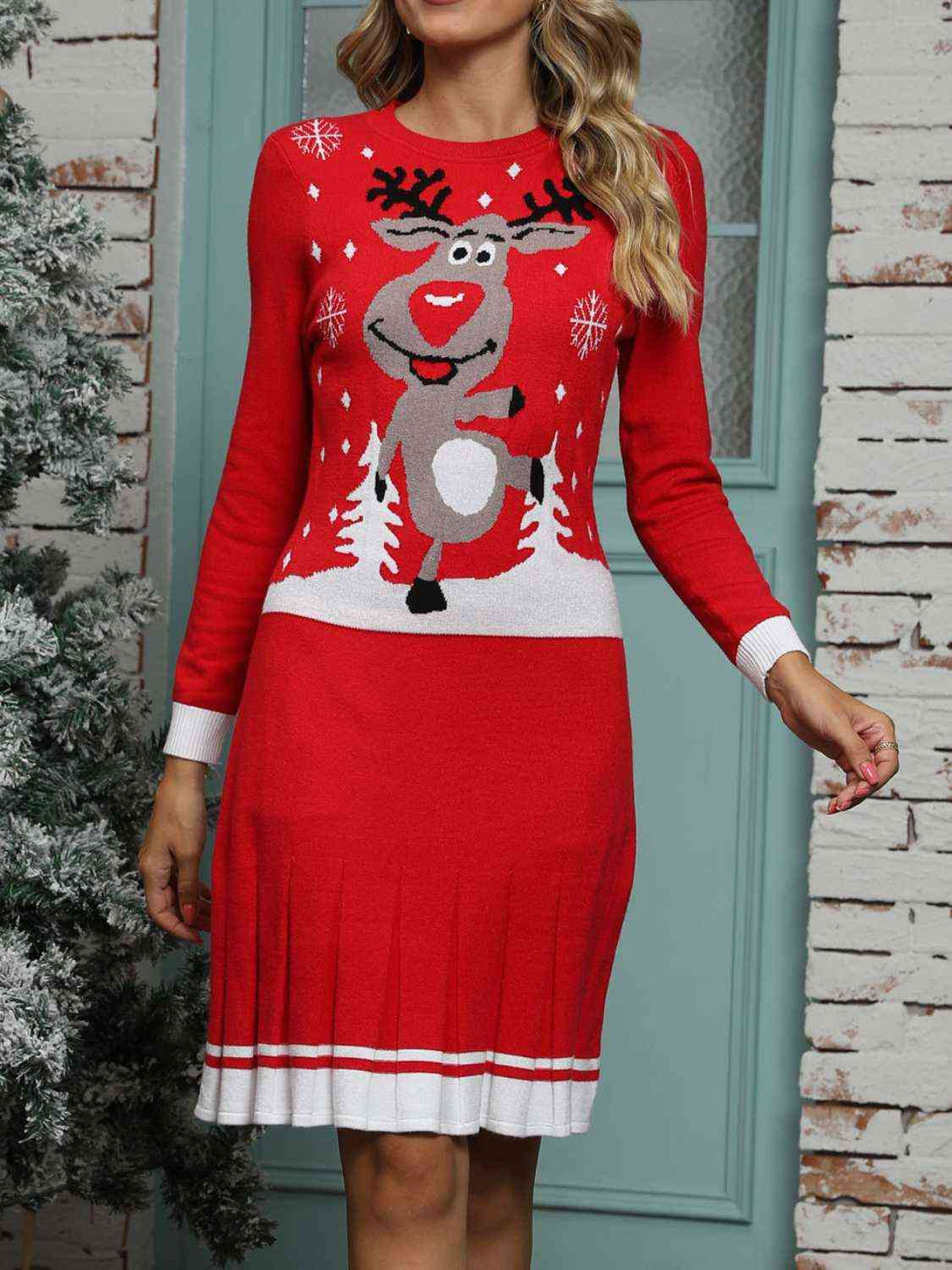 MERRY CHRISTMAS Graphic Pleated Sweater Dress The Pink Burd MERRY CHRISTMAS Graphic Pleated Sweater Dress The Pink Burd