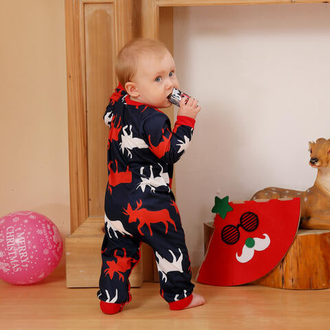 Baby Reindeer Print Round Neck Jumpsuit