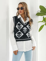 Skull Contrast V-Neck Sweater Vest