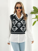 Skull Contrast V-Neck Sweater Vest