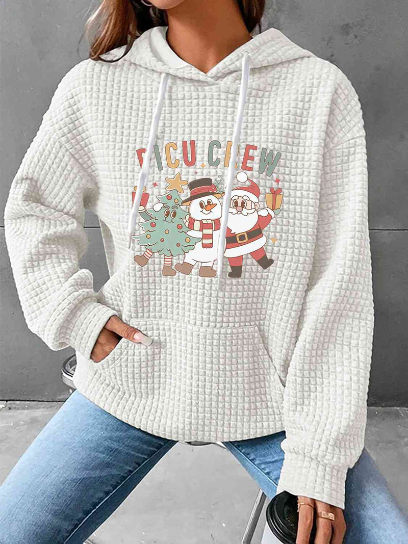 Full Size Waffle-Knit Drawstring Hoodie with Pocket