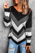Eyelet Color Block Long Sleeve Sweater