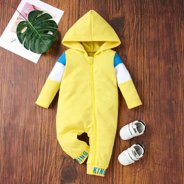 Tricolor Zip-Up Hooded Jumpsuit