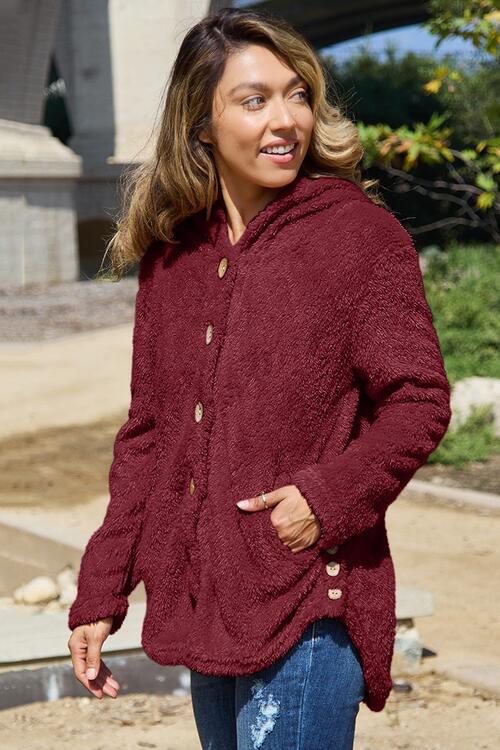 Button Up Long Sleeve Hooded Jacket