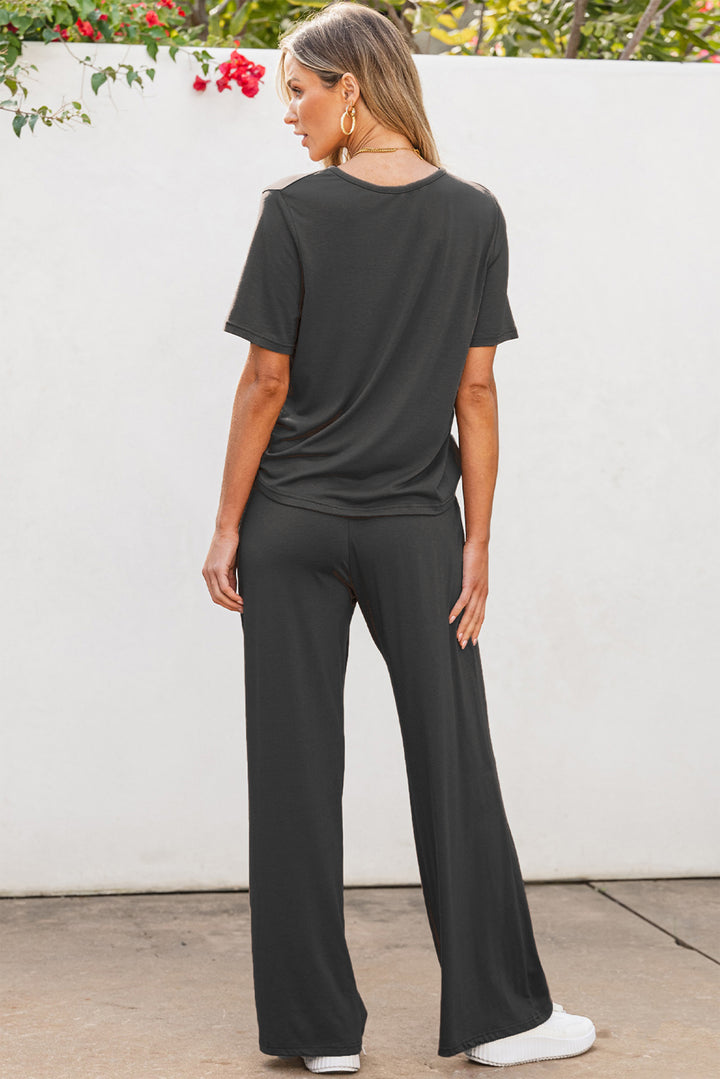 Round Neck Short Sleeve Top and Pants Set