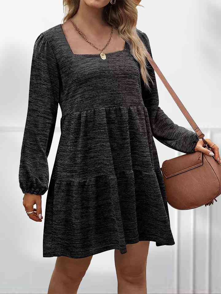 Square Neck Long Sleeve Dress