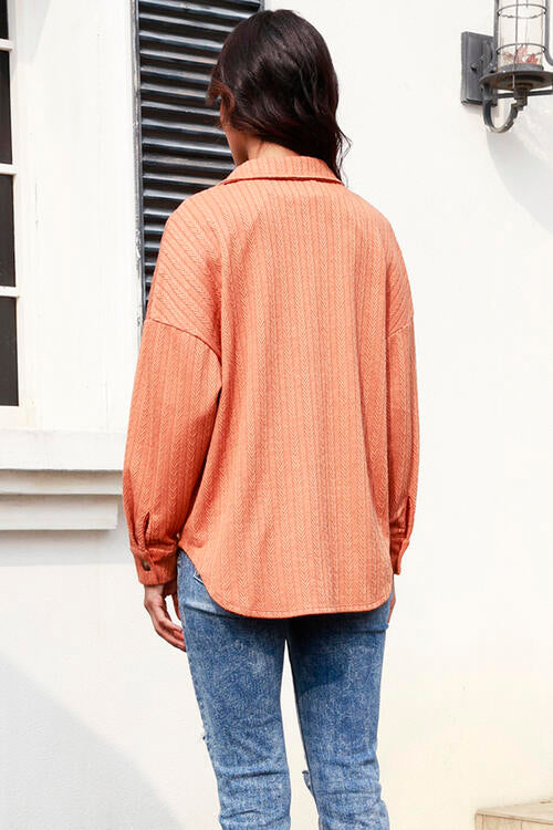 Texture Button Up Long Sleeve Shacket