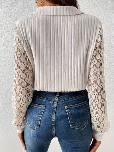 Lace Detail Johnny Collar Long Sleeve Blouse