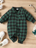 Plaid Long Sleeve Snapped Jumpsuit