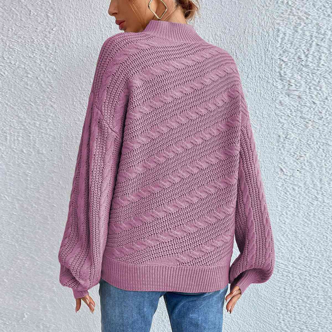 Cable-Knit Mock Neck  Long Sleeve Sweater