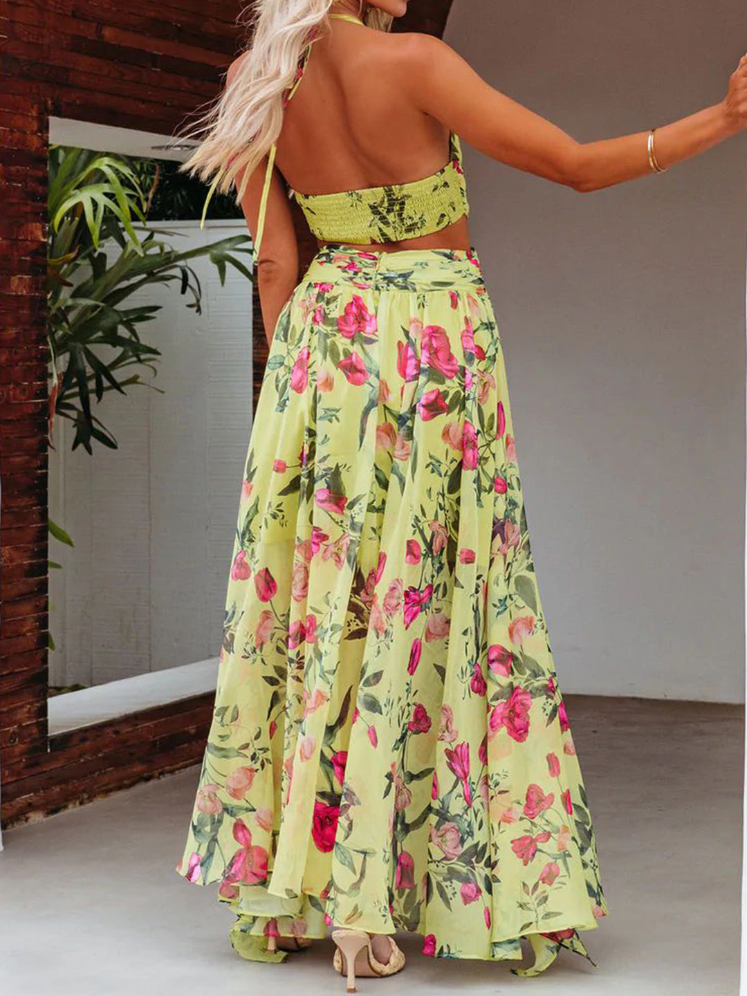 Backless Printed Plunge Sleeveless Dress