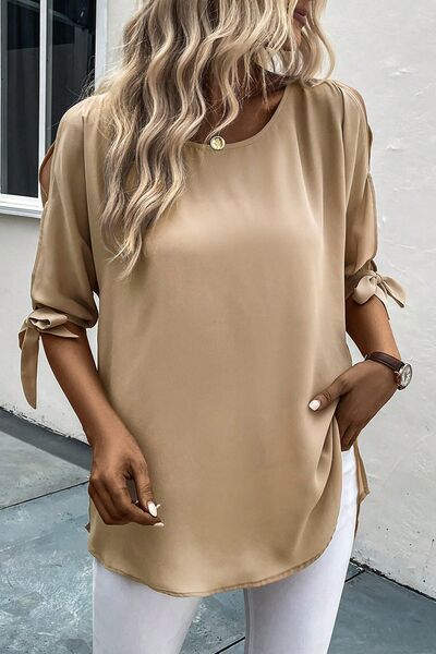 Tied Round Neck Half Sleeve T-Shirt