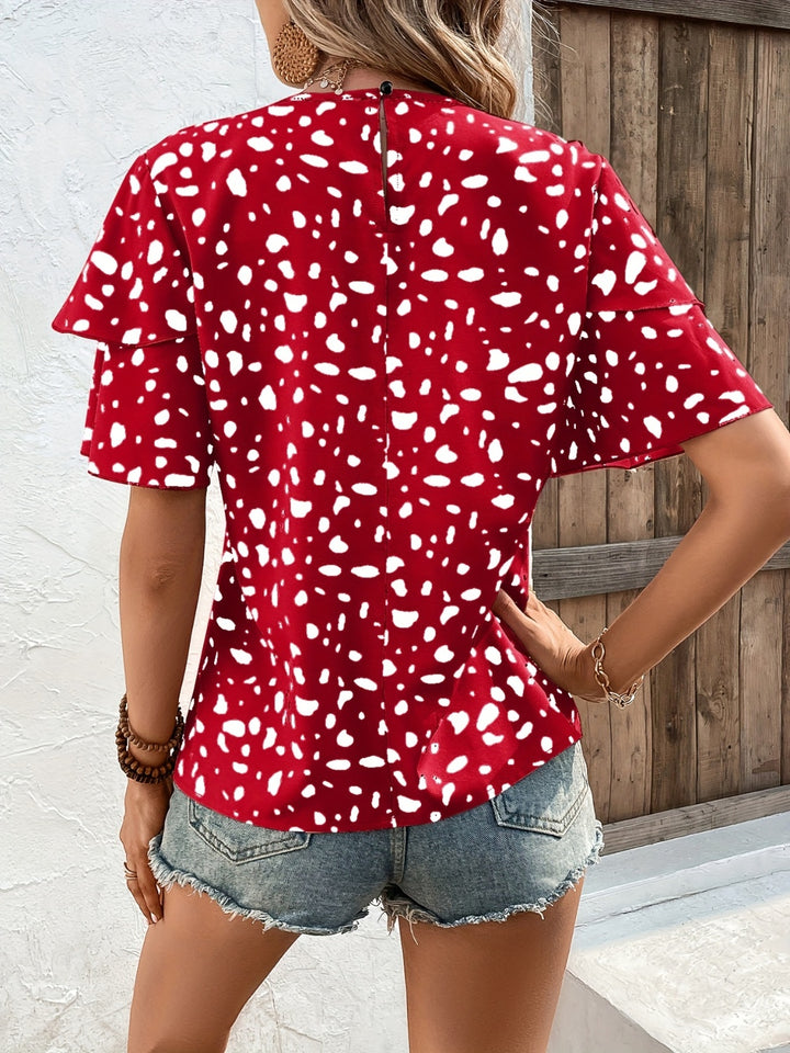 Printed Round Neck Short Sleeve Blouse