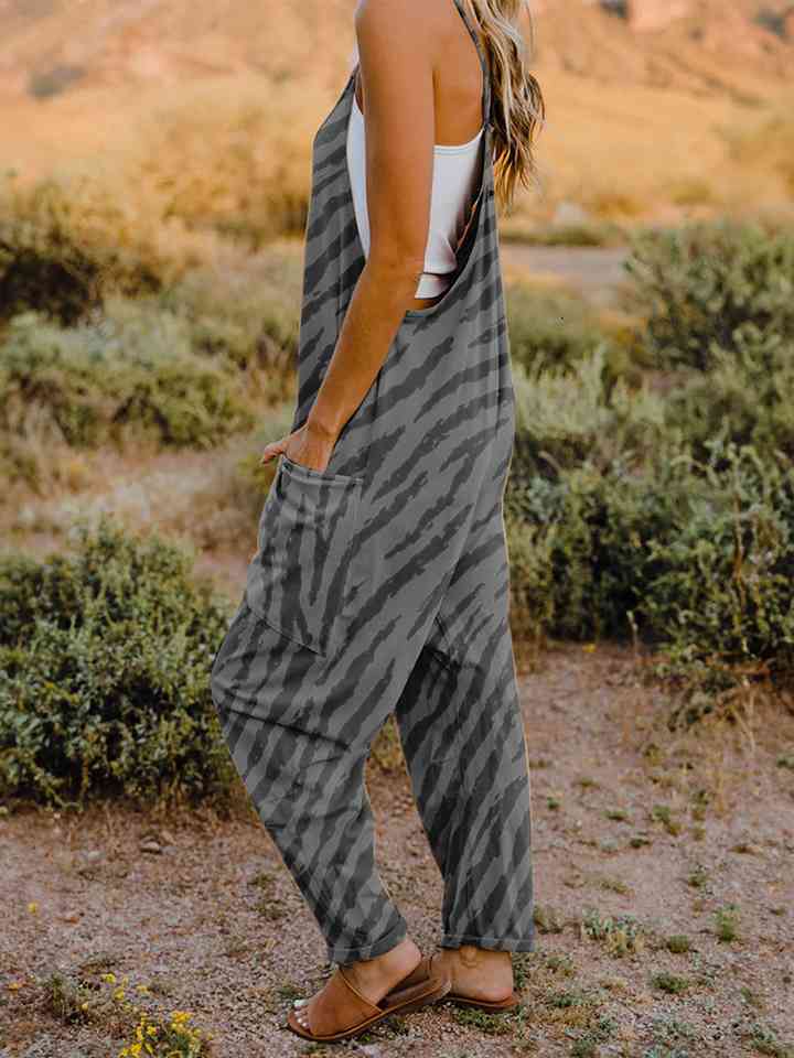 Full Size Printed V-Neck Sleeveless Jumpsuit