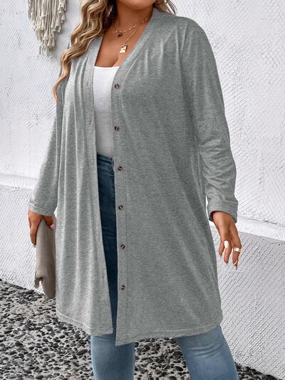 Plus Size Button Up Long Sleeve Cardigan