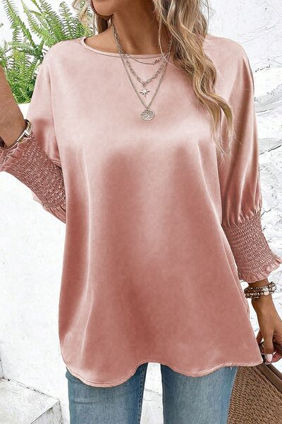 Round Neck Batwing Sleeve Blouse