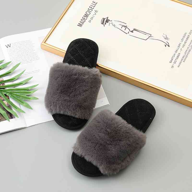 Faux Fur Open Toe Slippers