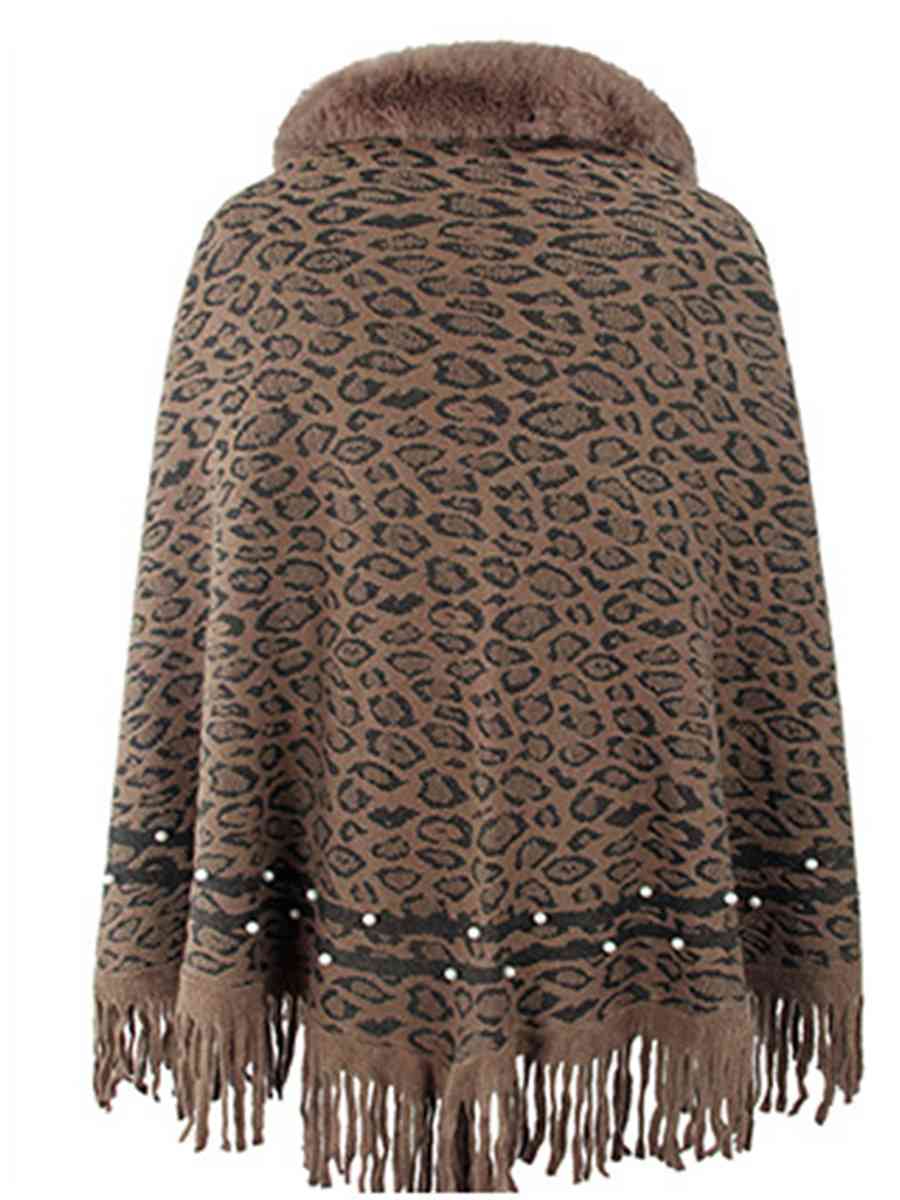 Leopard Fringe Hem Poncho