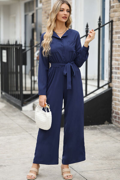 Pocketed Tied Wide Leg Jumpsuit