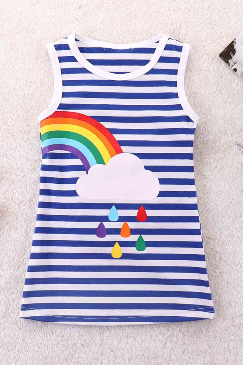 Girls Rainbow Graphic Striped Sleeveless Dress